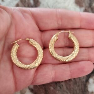 14K Yellow Gold Bold Chunky Twisted Rope Hoop Earrings Vintage Statement